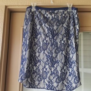 The Limited blue lace and metallic silver skirt